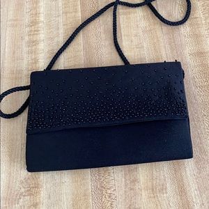 Black evening bag with beads